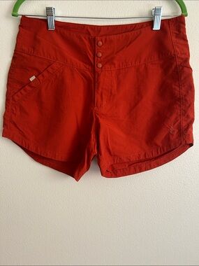 Isis High-Waist Active Shorts 3 Snap Zip Velcro Pkt Vibrant Red-Orange: 10